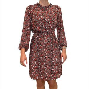 Banana Republic Red, Tan, white floral Fall dress NWT